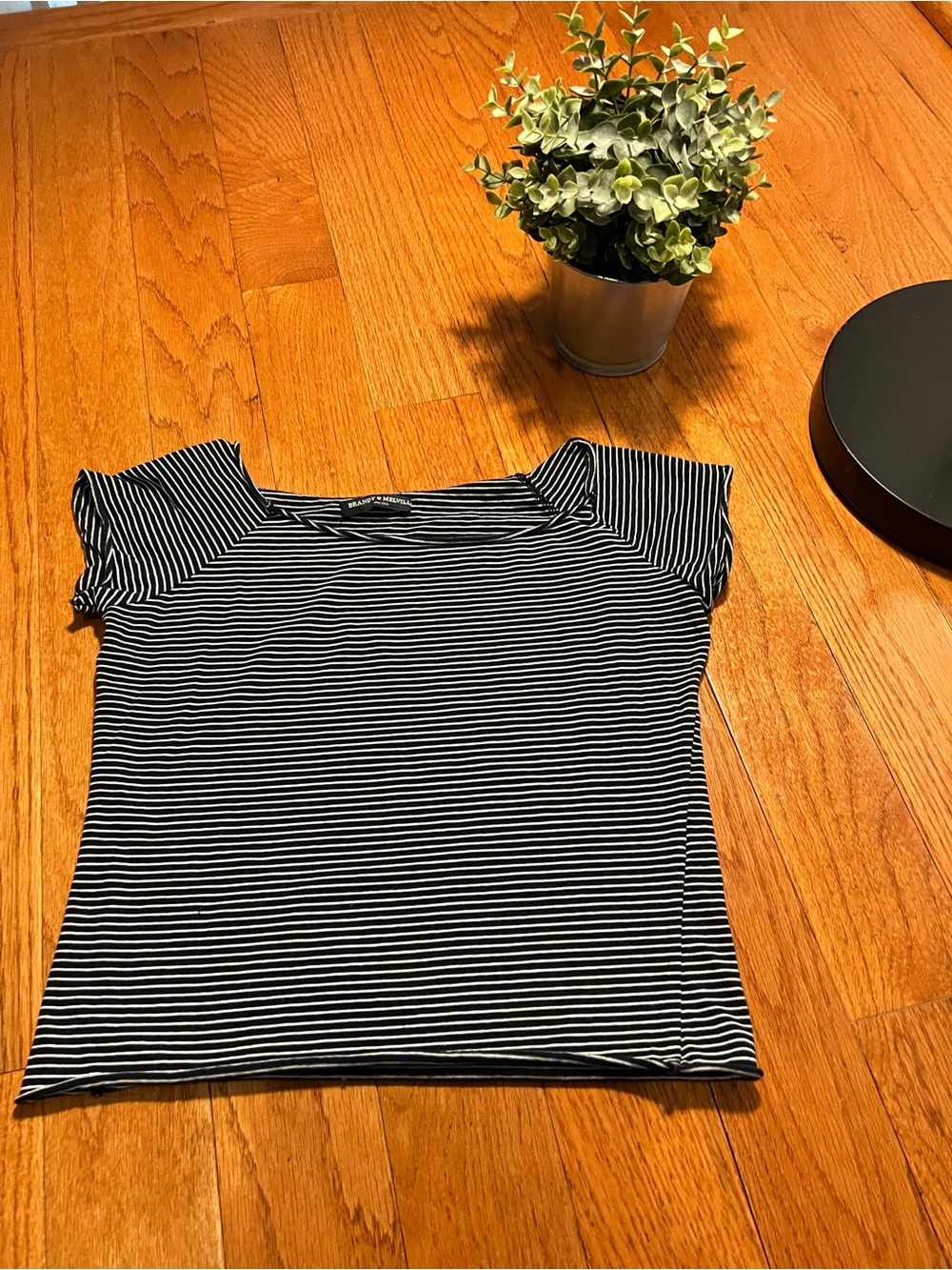 Brandy Melville Black & White Striped Short Sleeve Tee